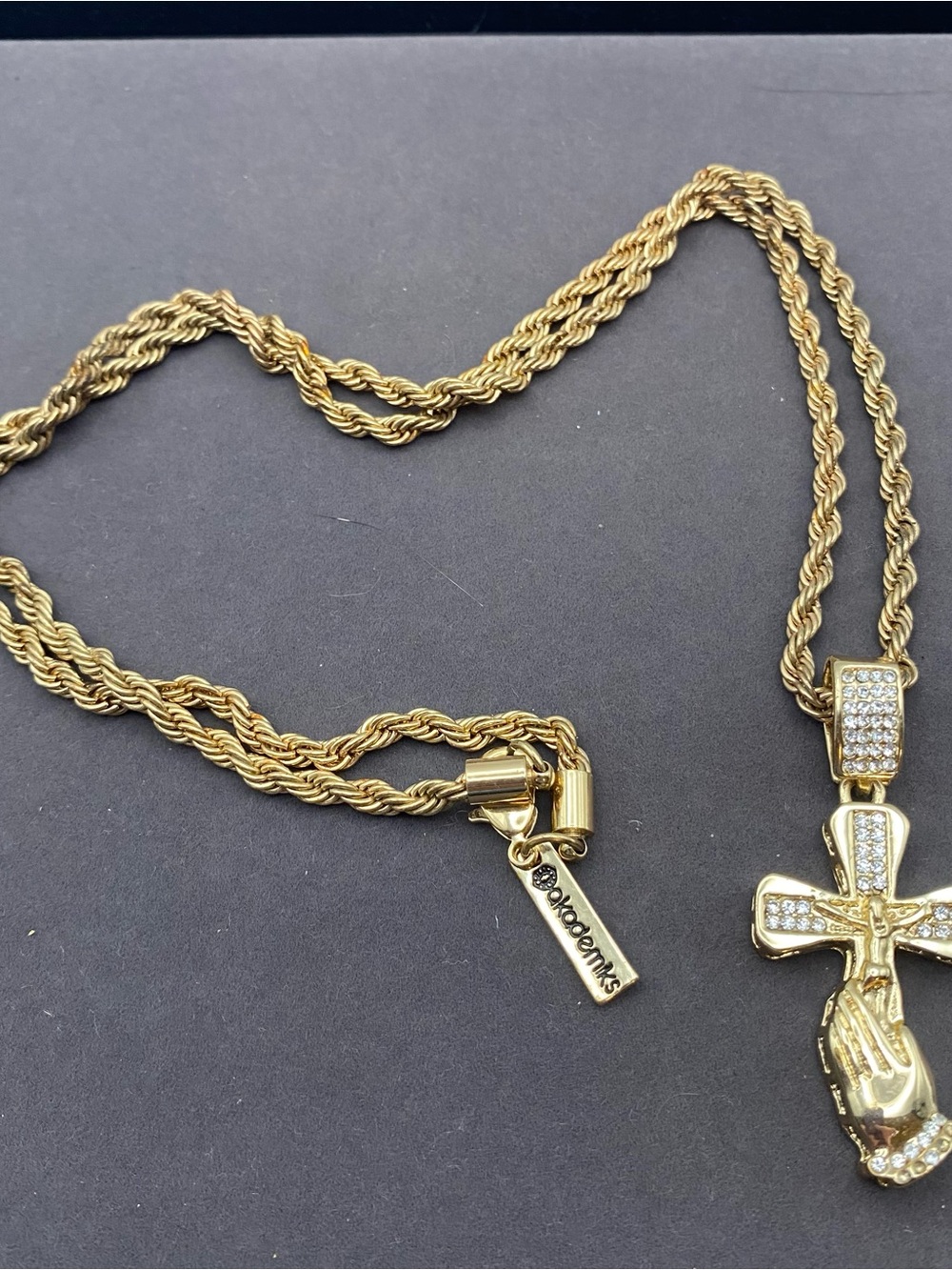 Akademiks Gold Cross Pendant Rope Chain Necklace - Picture 8 of 8